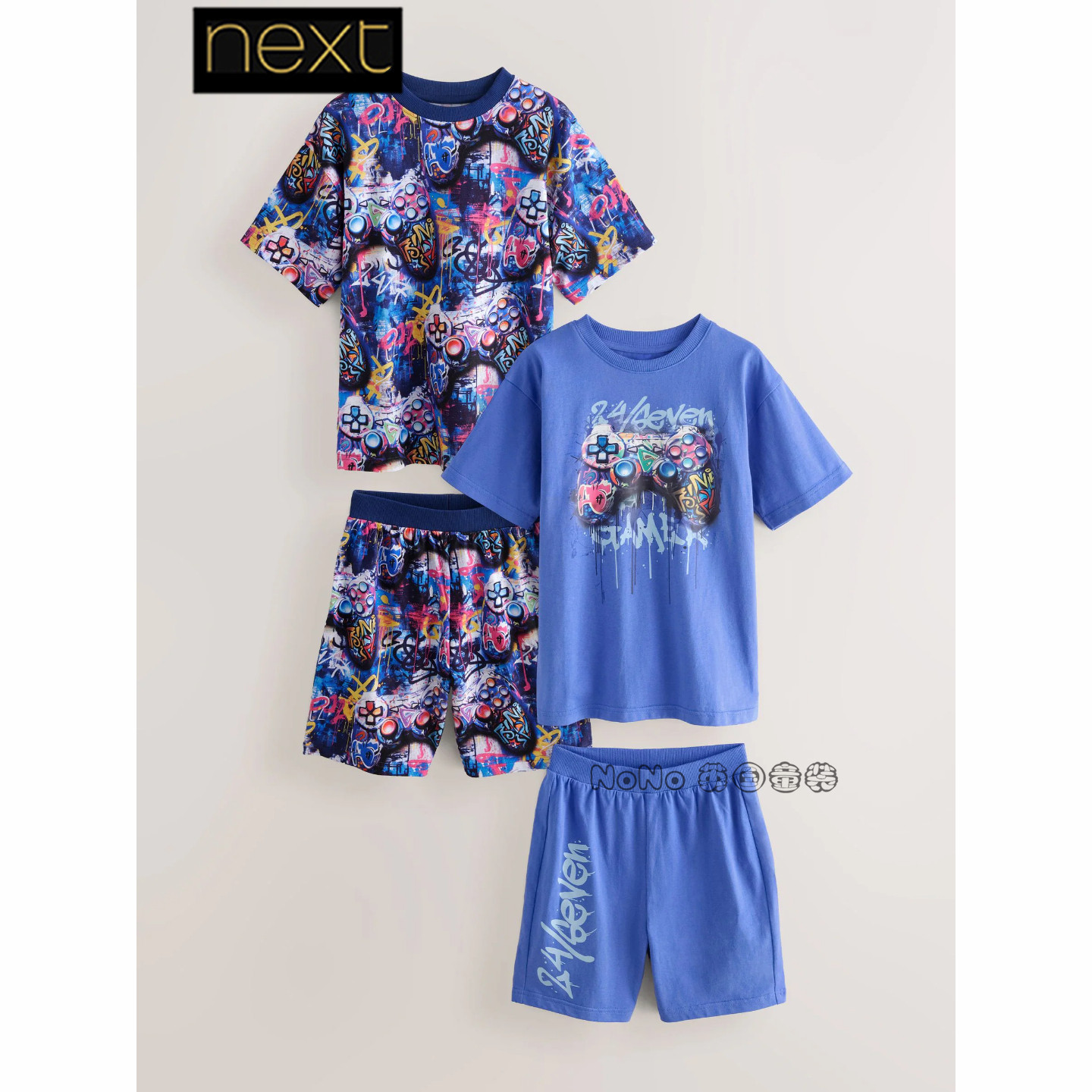 英国Next男大童蓝色手柄印花家居服短袖睡衣裤棉5-16岁AM2-807