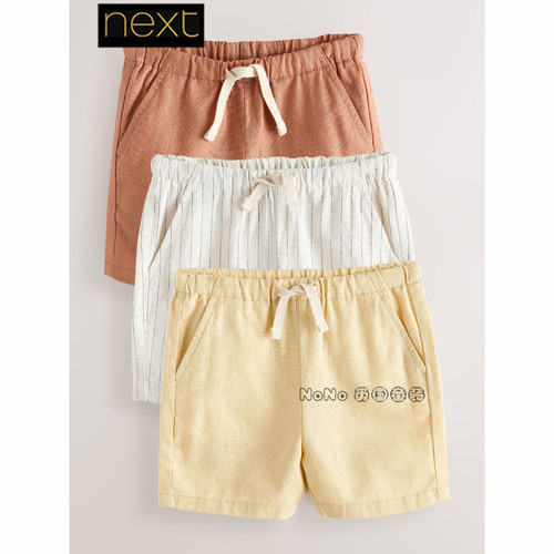 Next英国正品代购男童黄色条纹全棉休闲短裤夏季新款1-7岁H84-858