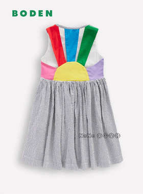 现货英国Mini Boden女童新款彩虹条纹太阳无袖连衣裙纯棉11-12岁