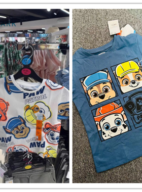 现货英国PRIMARK正品儿童纯棉汪汪队白色涂鸦水印短袖T恤纯棉