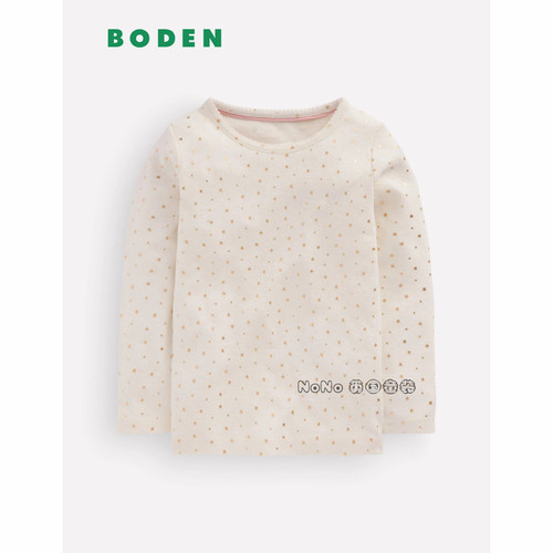 英国Mini BODEN女童乳白色烫金星星长袖T恤休闲打底2-14岁G4920