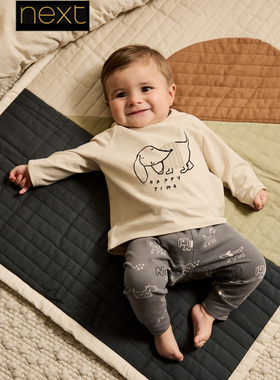 英国Next正品代购婴儿童灰白色小狗长袖衬衫大PP裤套装F14-611