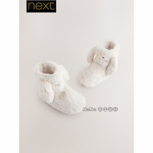 831 AM8 英国Next代购 女童亲子白色毛绒小兔子棉拖中高筒地板拖鞋