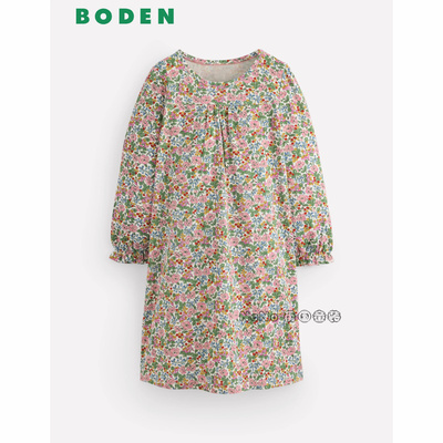 英国Mini Boden女童粉绿色田园小碎花长袖家居服睡裙莫代尔G5549