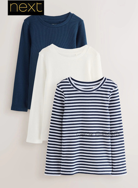 英国Next代购女大童亲子白蓝色条纹长袖T恤打底纯棉3-16岁F69-739