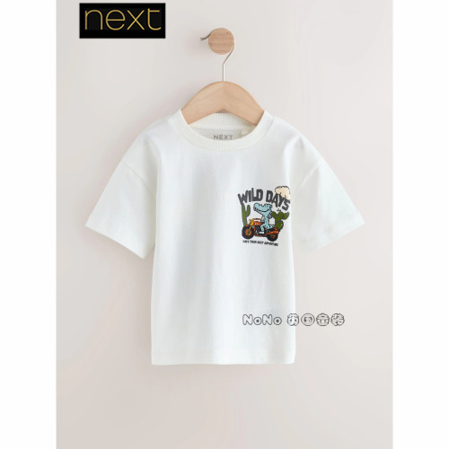 英国Next正品男童白色鳄鱼印花短袖T恤衫全棉1-7岁新款W65-344