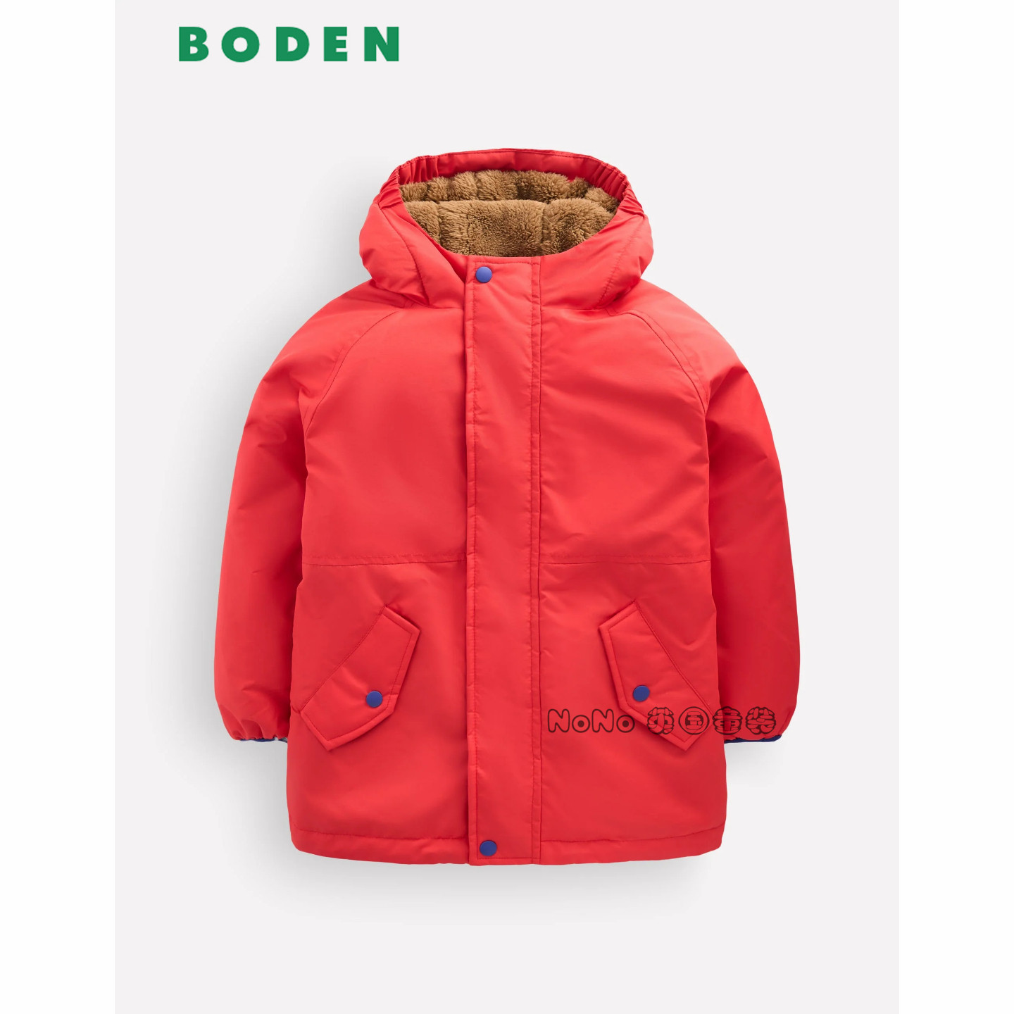 英国Mini BODEN男童红色外套棉服连帽棉衣加毛毛2-14岁新款B3166