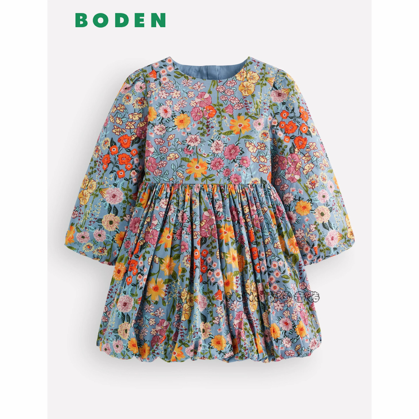 英国Mini Boden女童蓝色碎花礼服长袖连衣裙纯棉2-14岁新款G6116