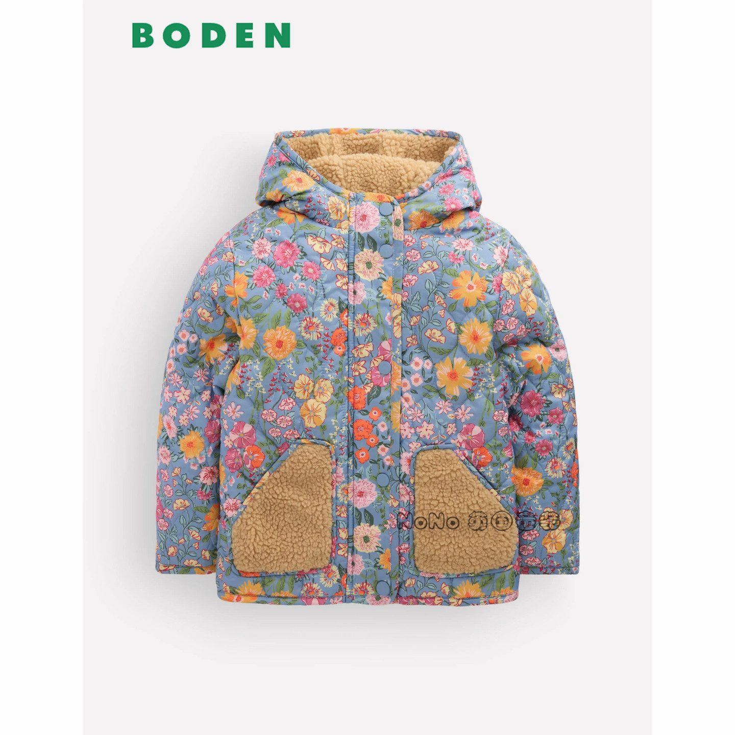 英国Mini BODEN女童蓝色小碎花外套毛毛加厚棉服棉衣2-12岁G6081