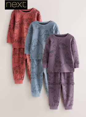 英国Next男童紫蓝色恐龙汽车家居服长袖睡衣裤1-10岁纯棉F75-507