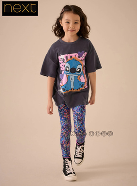 英国Next正品女大童亲子史迪奇仔灰色T恤衫超宽松纯棉吸汗AK6-008