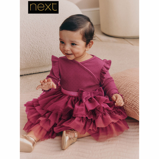 Next英国女婴儿童紫红色网纱TUTU礼服连衣裙全棉拍照宴会G27-148