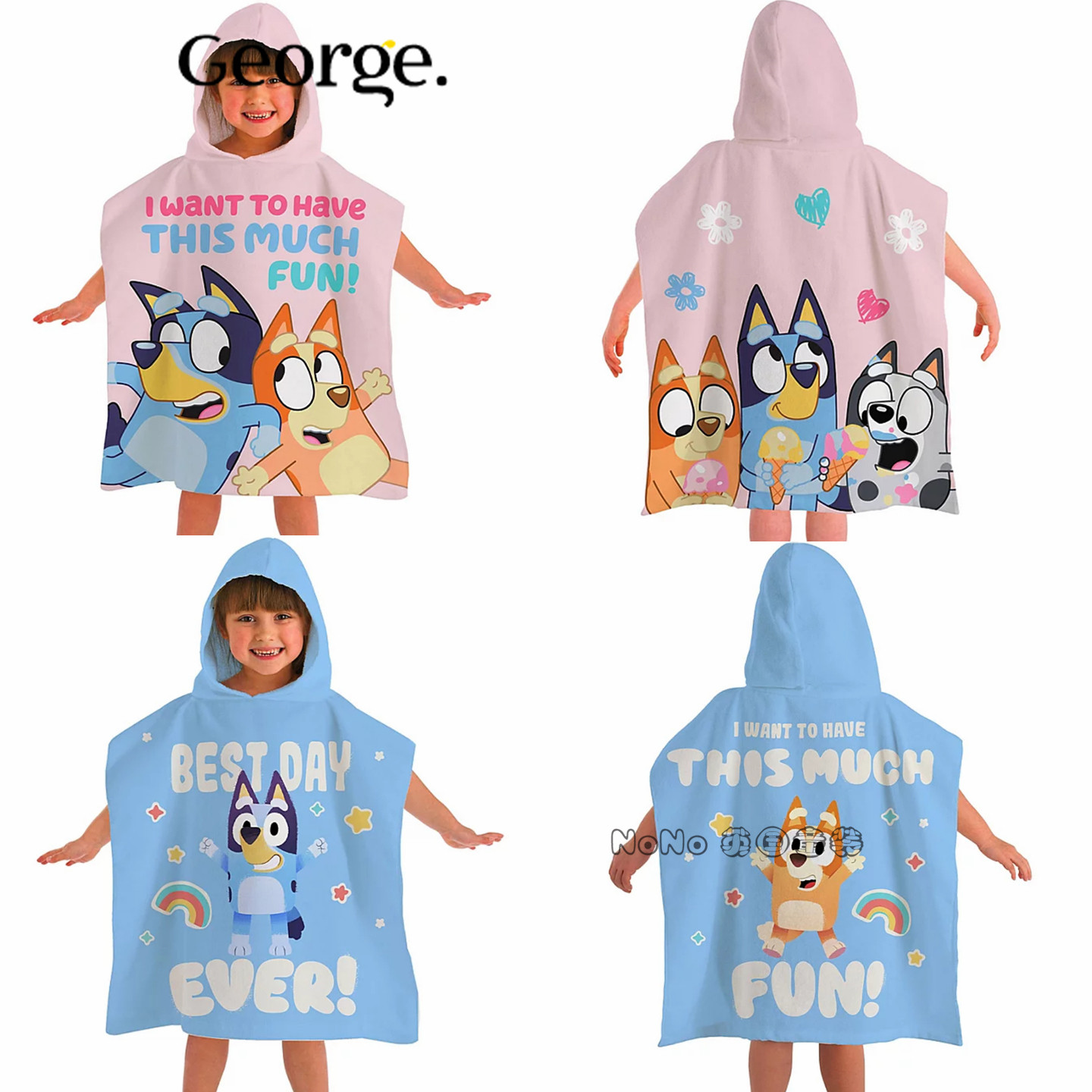 英国GEORGE乔治儿童粉粉色布鲁伊宾果浴袍沙滩毛巾浴巾纯棉新款