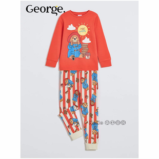 英国乔治George儿童红色帕丁顿熊长袖家居服睡衣秋裤全棉1365923