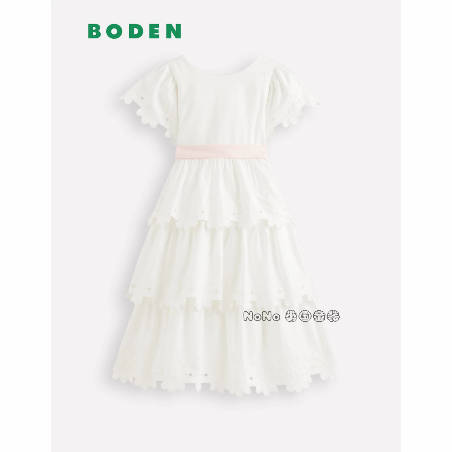 英国Mini Boden女童白色腰带礼服演出连衣裙全棉新款2-12岁G6007