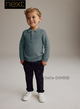 英国Next正品代购男童灰蓝色针织衫毛衣套头拉链POLO衫K82-652