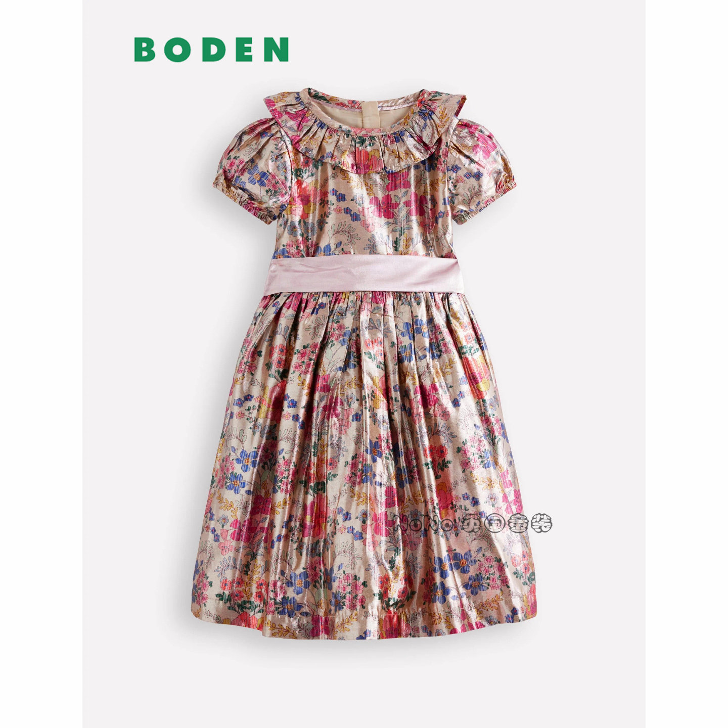 英国Mini Boden女童金属光泽碎花短袖连衣裙礼服裙2-12岁G5704