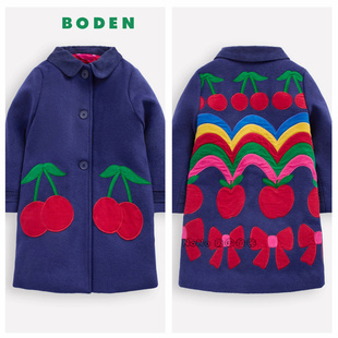 英国Mini BODEN女童彩虹樱桃羊毛大衣外套加厚中长款2-10岁G5677