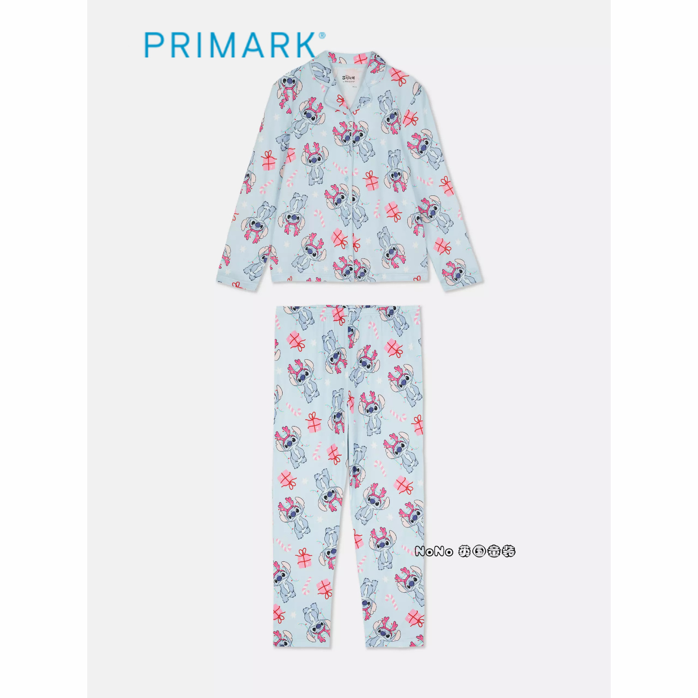 代购英国Primark女中大童粉蓝色史迪奇仔长袖家居服睡衣裤5-15岁