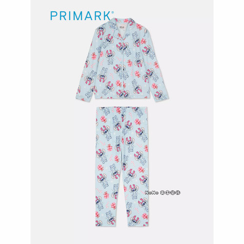 现货英国Primark女中大童粉蓝色史迪奇仔长袖家居服睡衣裤5-15岁