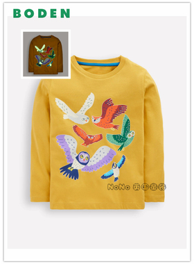 代购英国Mini BODEN儿童黄色猫头鹰夜光长袖T恤纯棉2-12岁B3086