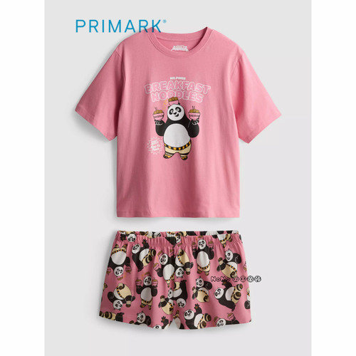 英国Primark女款成人大童粉色功夫熊猫短袖家居服睡衣裤新款