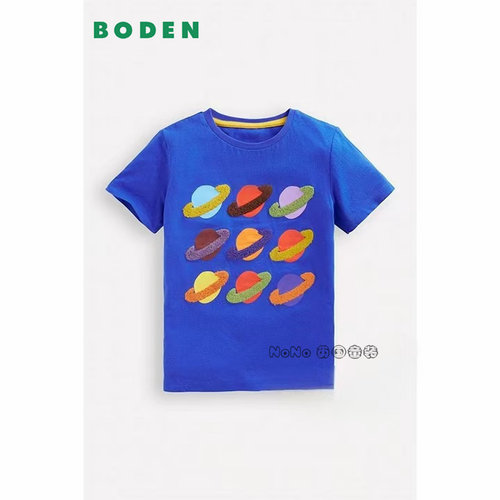 现货英国Mini BODEN正品男童蓝色星球刺绣短袖T恤夏季纯棉5-6岁