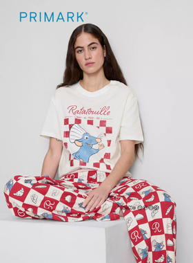 英国Primark女款成人大童料理鼠王家居服红格睡衣长睡裤纯棉弹力