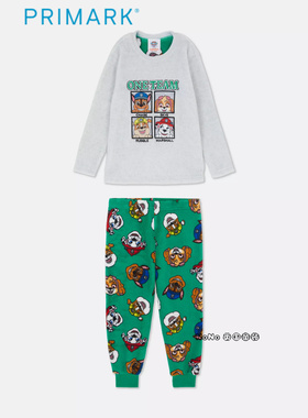 代购英国Primark儿童灰绿色汪汪队保暖绒长袖家居服睡衣秋裤1-7岁