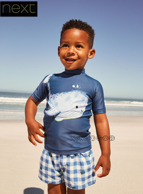 英国Next正品男童蓝色鲸鱼分体泳衣防晒SPF50+泳裤沙滩E91-835