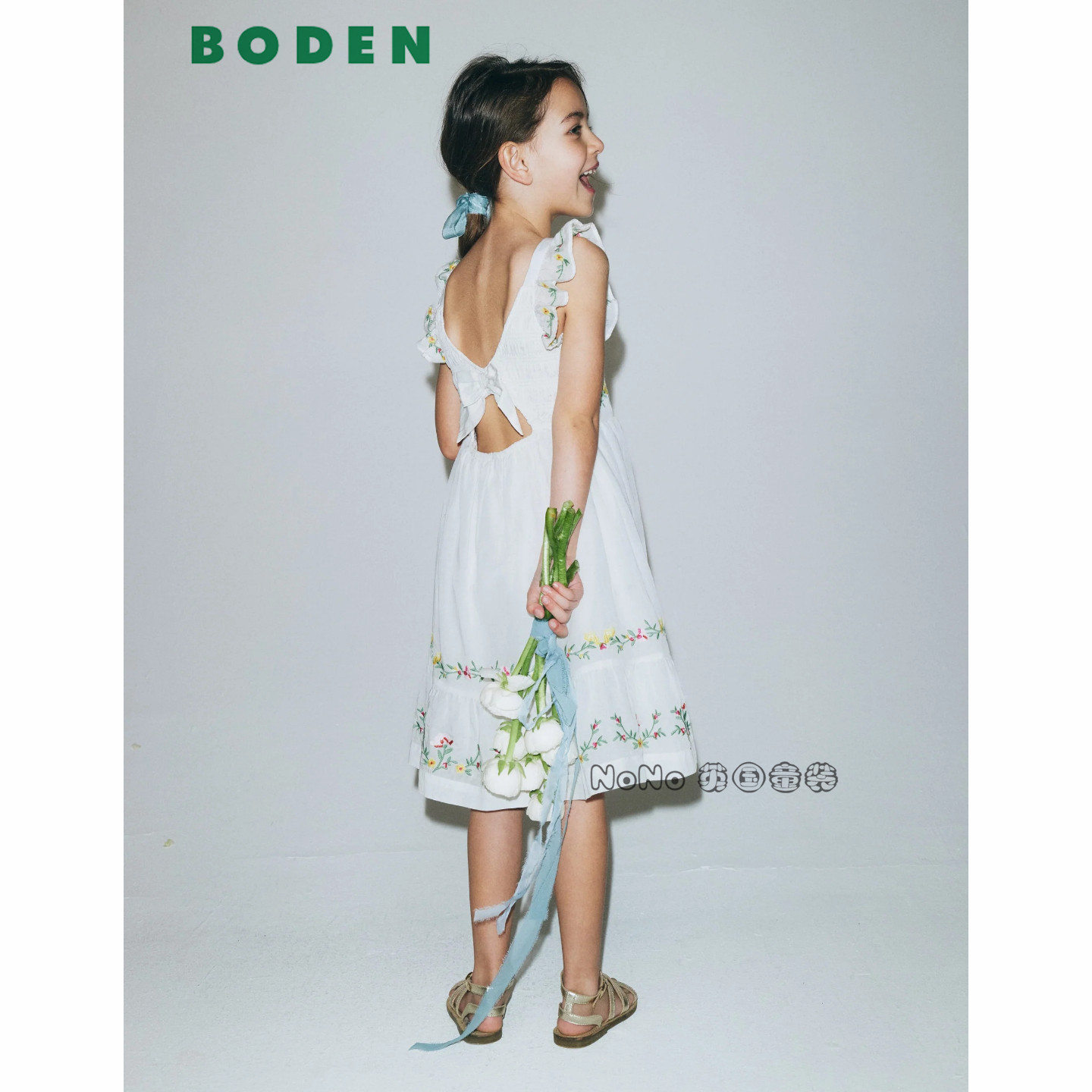 代购英国Mini Boden女童白色打揽碎花连衣裙全棉2-12岁新款G6003