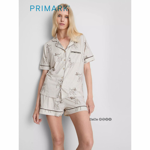 代购英国Primark女款成人大童小鹿斑比开衫短袖家居服睡衣裤新款