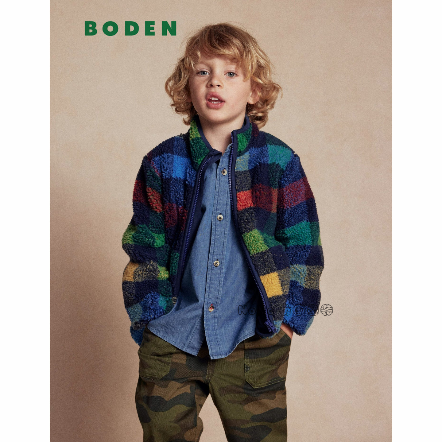 代购英国Mini BODEN男童彩色格子外套羊羔毛棉服加厚2-14岁B2818