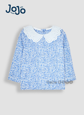 现货英国Jojo Maman Bebe儿童蓝色碎花刺绣翻领T恤纯棉B97-282