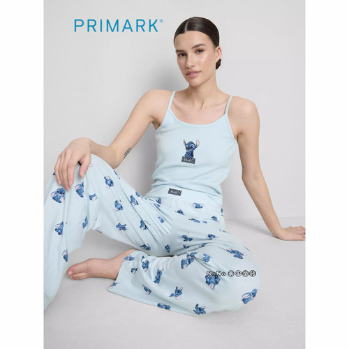 英国Primark女款成人大童蓝色史迪仔奇背心家居服睡衣长裤新款