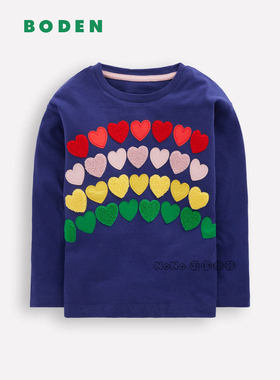 代购英国Mini BODEN女童蓝彩色爱心刺绣长袖T恤全棉2-14岁G5895