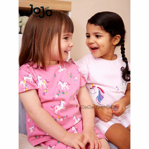 英国JoJo Maman bebe女童粉色独角兽全棉短袖家居服睡衣裤Y34-462