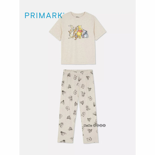 代购英国Primark女款成人大童维尼熊短袖家居服长睡衣裤纯棉