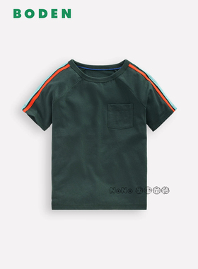 代购英国Mini BODEN男童墨绿色条纹挖掘机短袖T恤全棉2-14岁B3159