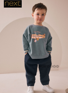 英国Next代购男童蓝色飞机卫衣宽松运动裤休闲套装1-7岁F60-087