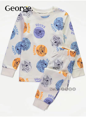 现货英国乔治George正品儿童布鲁伊宾果长袖睡衣秋裤家居服纯棉