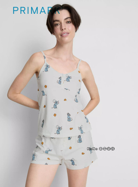 英国Primark女款成人大童料理鼠王家居服吊带睡衣短睡裤纯棉弹力