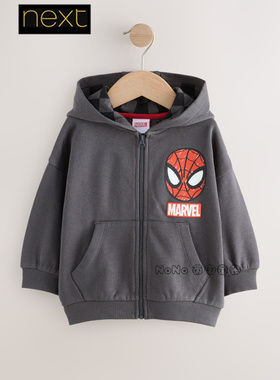 英国Next正品代购男童灰色蜘蛛侠绿巨人卫衣帽运动衫1-7岁AR6-554