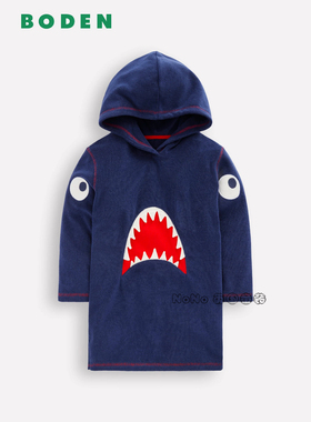 代购英国Mini BODEN男童蓝色鲨鱼沙滩巾浴巾毛巾T恤2-10岁B3172