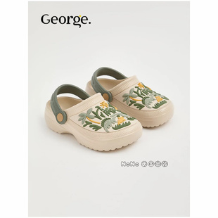 现货英国乔治George儿童灰色恐龙包头凉拖鞋凉鞋洞洞鞋1275596
