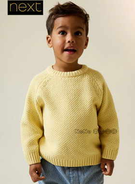 英国Next正品代购男童黄色雪尼尔针织衫毛衣圆领新款1-7岁W73-880