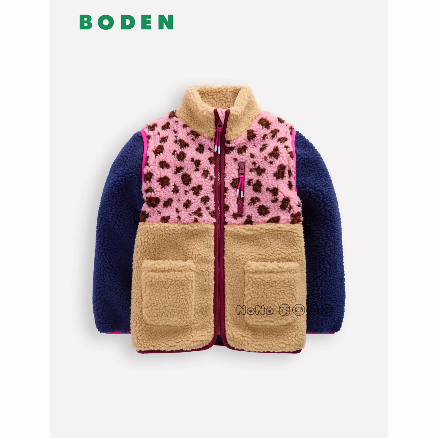 英国Mini BODEN女童蓝豹纹色外套羊羔毛棉服二合一马甲可拆G5571