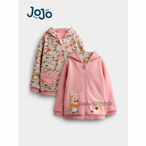 英国JoJo Maman Bebe女童老鼠碎花刺绣双面穿运动卫衣新款G42-665