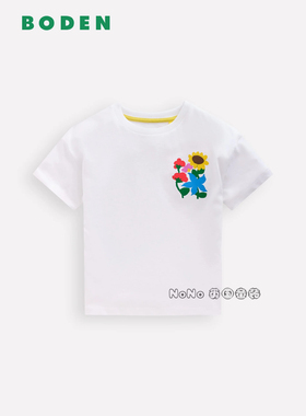 代购英国Mini BODEN女童白色花朵印花短袖T恤全棉2-12岁新款G5897