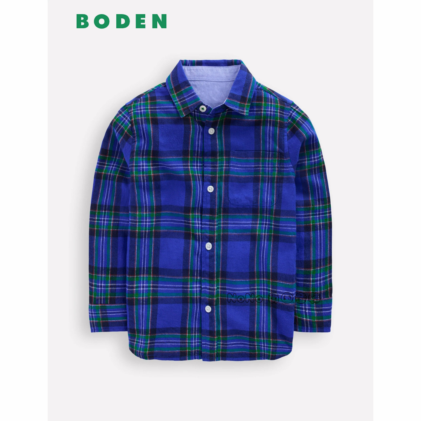 代购英国Mini BODEN男童蓝绿色格子衬衫长袖衬衣纯棉2-14岁B2779